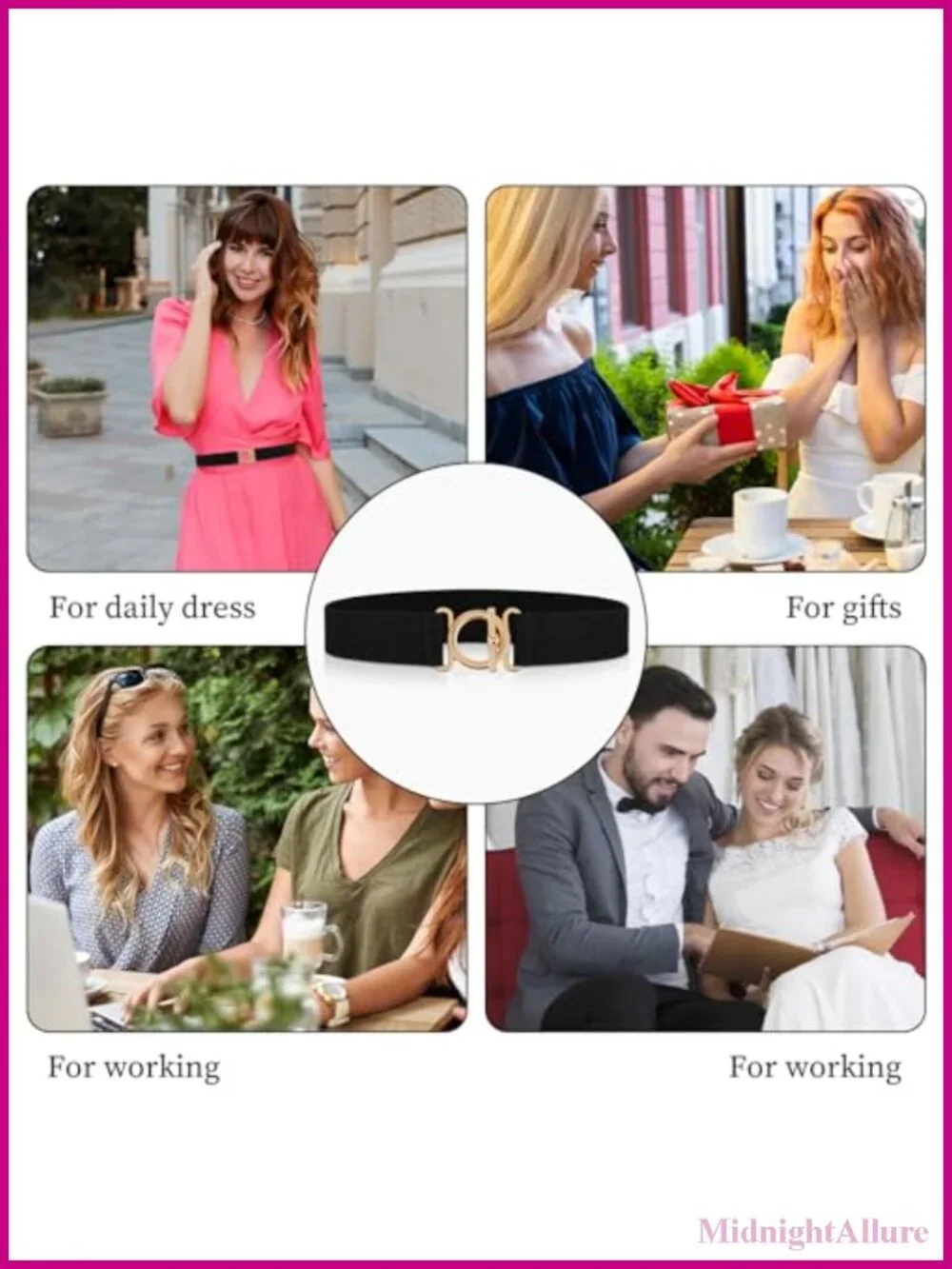 Women's Elastic Stretch Belt Gold Flat Buckle Skinny Waist Belt